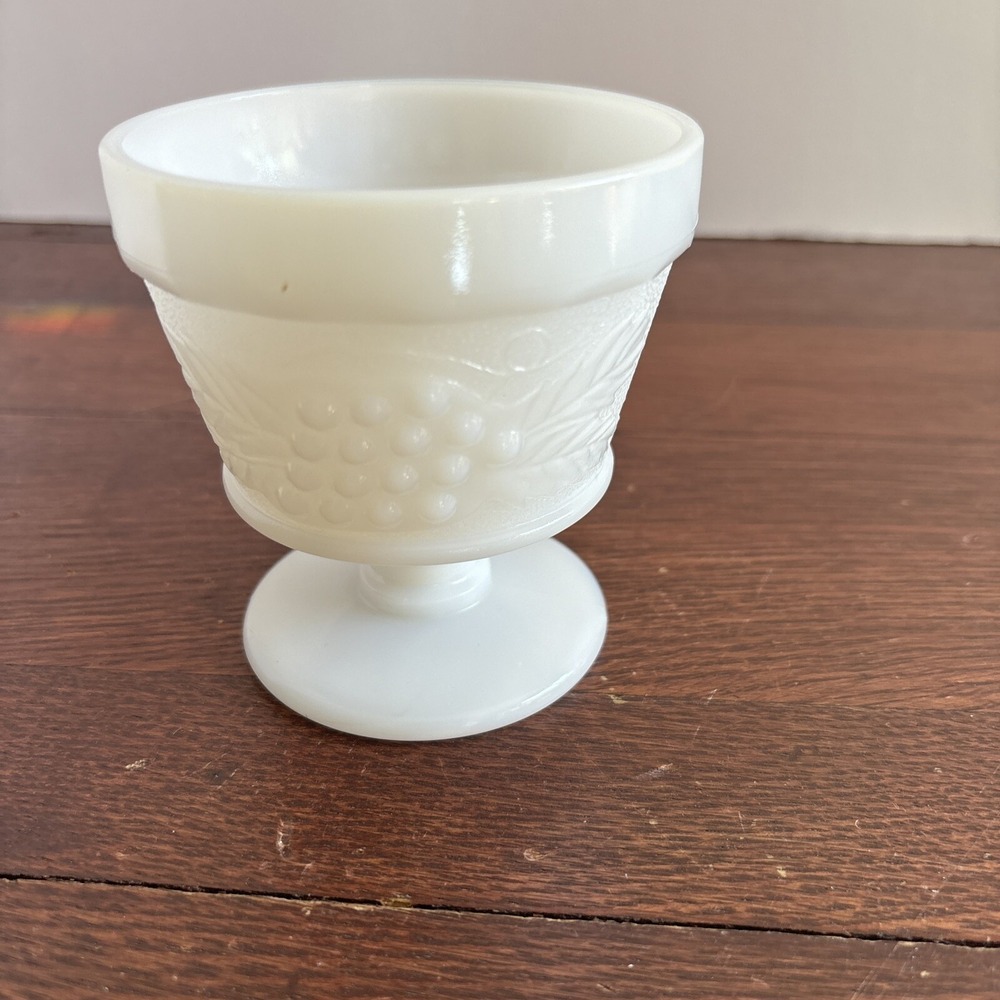 Westmoreland Milk Glass Paneled Grape Footed Egg Cup Small Goblet Vintage White